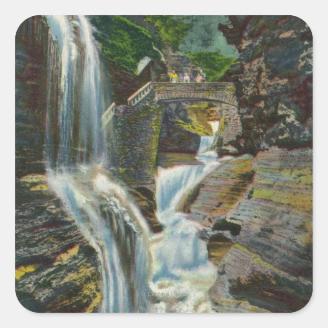 View of Rainbow Falls and Bridge Square Sticker (Front)