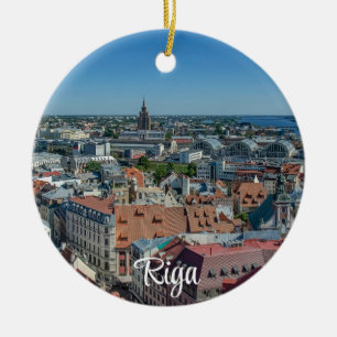 View of Riga old town from above Ceramic Tree Decoration