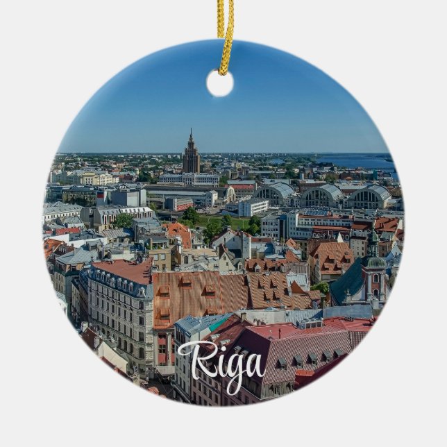 View of Riga old town from above Ceramic Tree Decoration (Front)