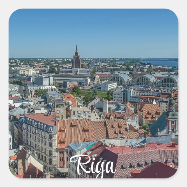 View of Riga old town from above Square Sticker (Front)