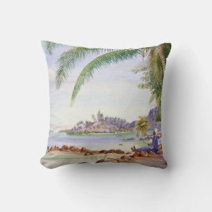View of Round Island, painting by Marianne North, Cushion