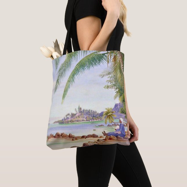 View of Round Island, painting by Marianne North, Tote Bag (Close Up)