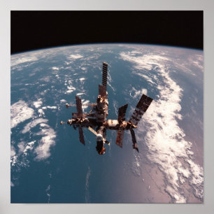 View of Russian Mir Space Station from Discovery Poster