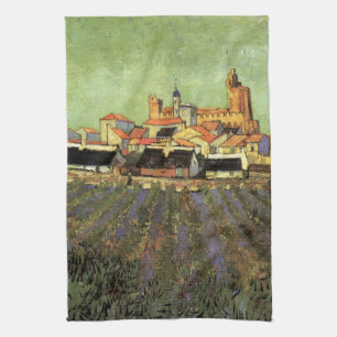View of Saintes Maries by Vincent van Gogh Tea Towel