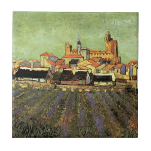 View of Saintes Maries by Vincent van Gogh Tile