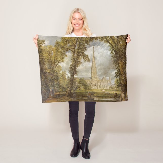 View of Salisbury Cathedral (by John Constable) Fleece Blanket (In Situ)
