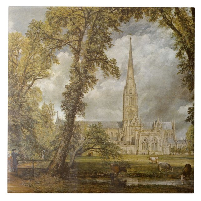 View of Salisbury Cathedral (by John Constable) Tile (Front)