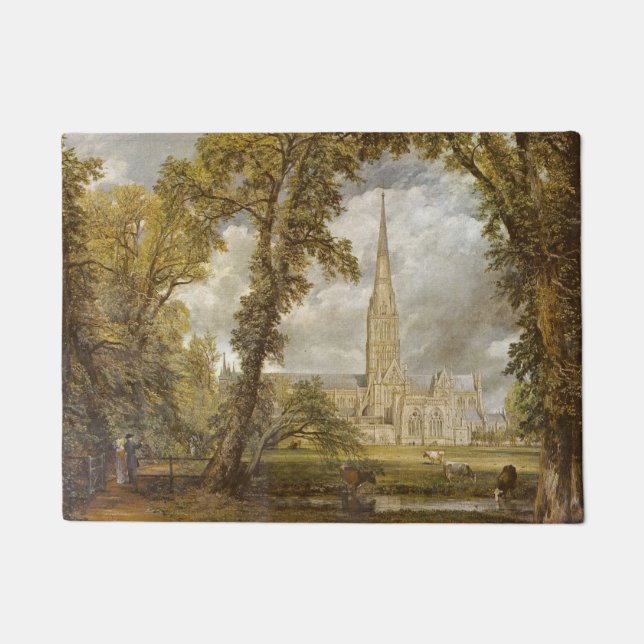 View of Salisbury Cathedral (English Landmark) Doormat (Front)