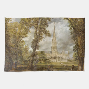 View of Salisbury Cathedral (English Landmark) Tea Towel
