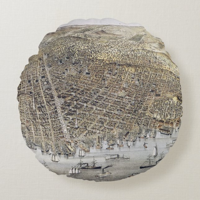 View Of San Francisco, 1878 Round Cushion (Front)