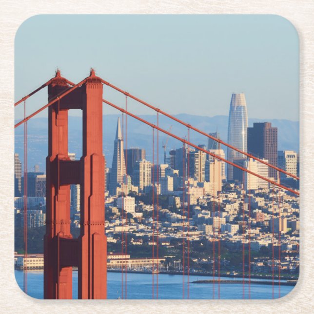 View of San Francisco Through Golden Gate Bridge Square Paper Coaster (Front)