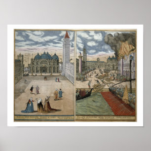 View of San Marco, and the Palazzo Ducale on fire, Poster