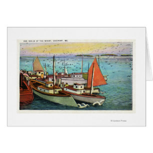 View of Sea Gulls and Ships at the Wharf