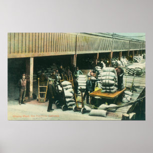 View of Ship Yard Workers Shipping Wheat Poster