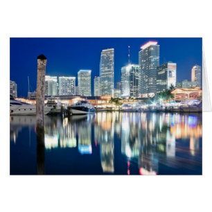 View of skyline with reflection in water, Miami