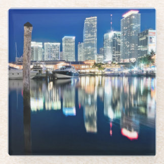View of skyline with reflection in water, Miami Glass Coaster