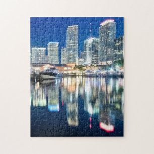 View of skyline with reflection in water, Miami Jigsaw Puzzle