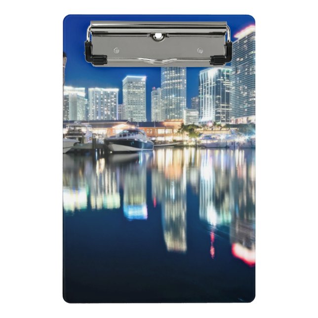 View of skyline with reflection in water, Miami Mini Clipboard (Front)
