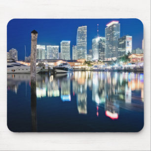 View of skyline with reflection in water, Miami Mouse Mat
