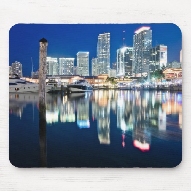 View of skyline with reflection in water, Miami Mouse Mat (Front)