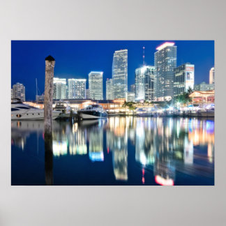 View of skyline with reflection in water, Miami Poster