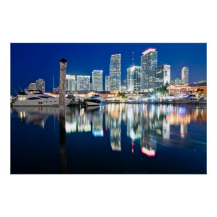 View of skyline with reflection in water, Miami Poster