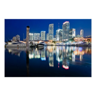 View of skyline with reflection in water, Miami Poster