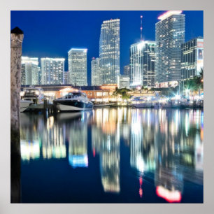 View of skyline with reflection in water, Miami Poster