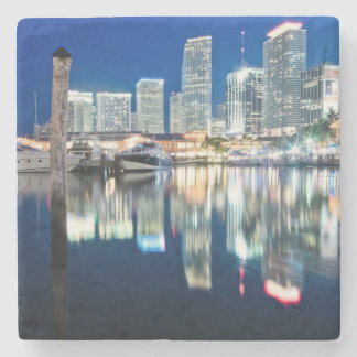 View of skyline with reflection in water, Miami Stone Coaster