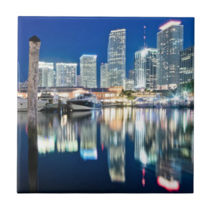 View of skyline with reflection in water, Miami Tile