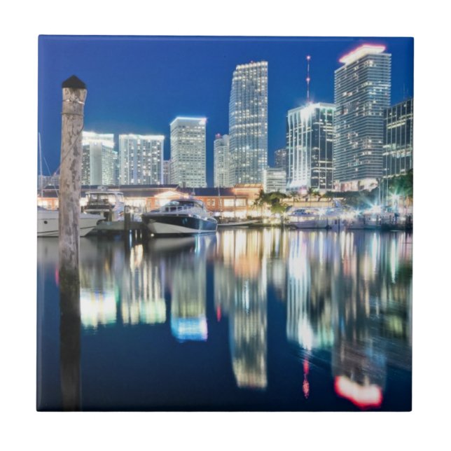 View of skyline with reflection in water, Miami Tile (Front)