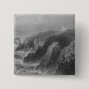 View of Slaines Castle, near Peterhead 15 Cm Square Badge