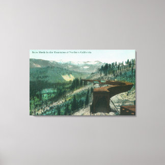 View of Snow Sheds over Train Tracks in Mountain Canvas Print