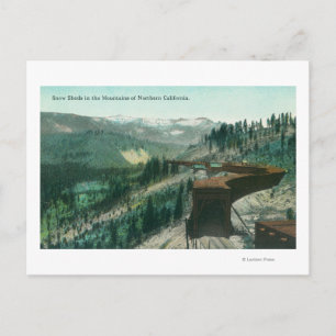 View of Snow Sheds over Train Tracks in Mountain Postcard