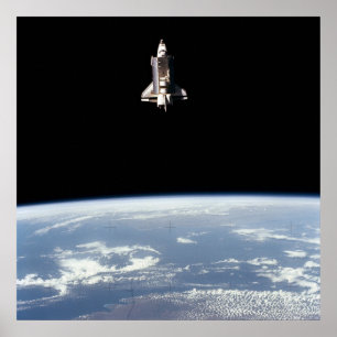 View of Space Shuttle Challenger above Earth Poster