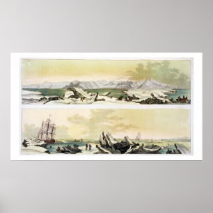 View of Spitsbergen with 'The Dorothea' (colour en Poster