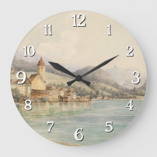 View of St. Wolfgang on Lake Wolfgang Carl Lafite Large Clock