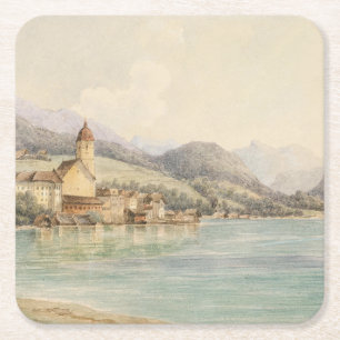 View of St. Wolfgang on Lake Wolfgang Carl Lafite Square Paper Coaster