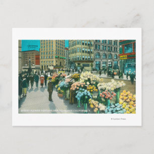 View of Street Flower Venders Postcard