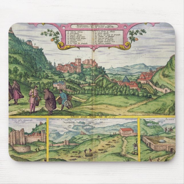 View of the Alhambra, from 'Civitates Orbis Terrar Mouse Mat (Front)