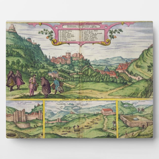 View of the Alhambra, from 'Civitates Orbis Terrar Plaque (Front)