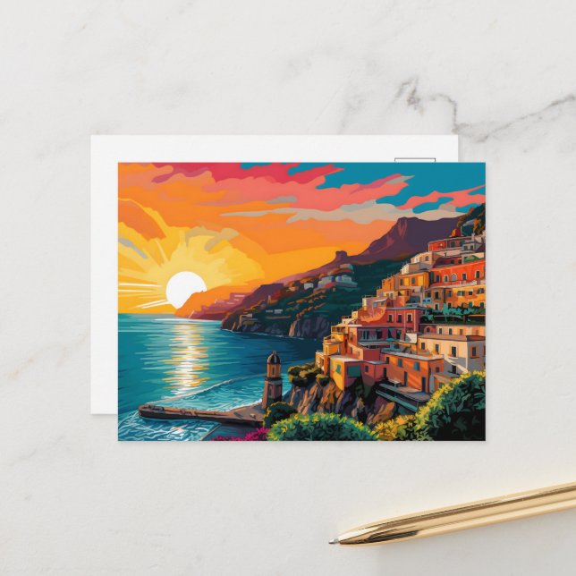 View of the Amalfi coast Italy Magneet Holiday Postcard (Front/Back In Situ)