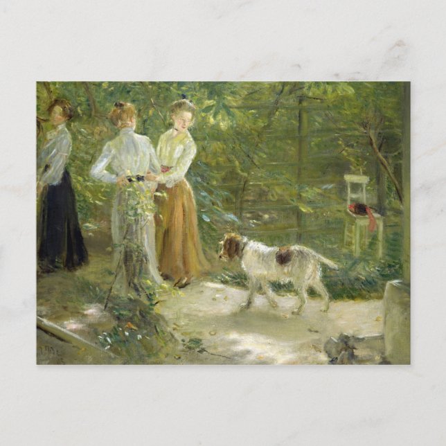 View of the artist's garden with his daughters postcard (Front)