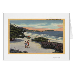 View of the Beach, Sunbathers Walking