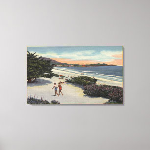 View of the Beach, Sunbathers Walking Canvas Print