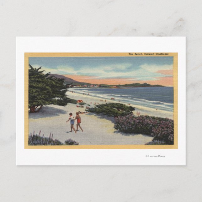View of the Beach, Sunbathers Walking Postcard (Front)