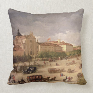 View of the Calle de Alcala, Madrid (oil on canvas Cushion