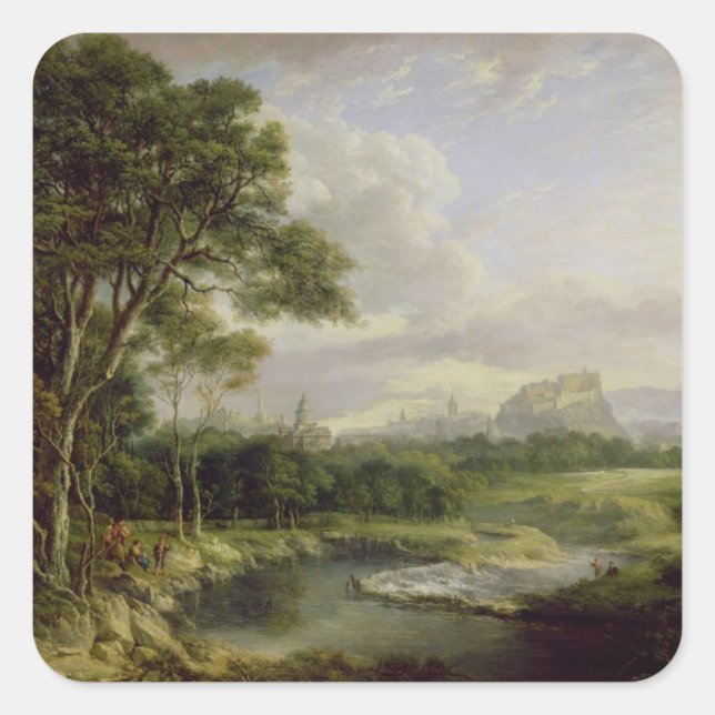 View of the City of Edinburgh, c.1822 (oil on canv Square Sticker (Front)