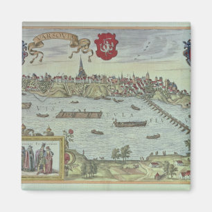 View of the city of Warsaw beside the river Vistul Magnet