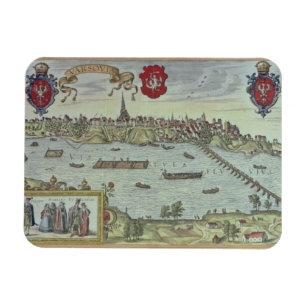 View of the city of Warsaw beside the river Vistul Magnet
